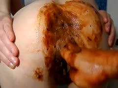 Petite slut poop following a whore's pussy fisting